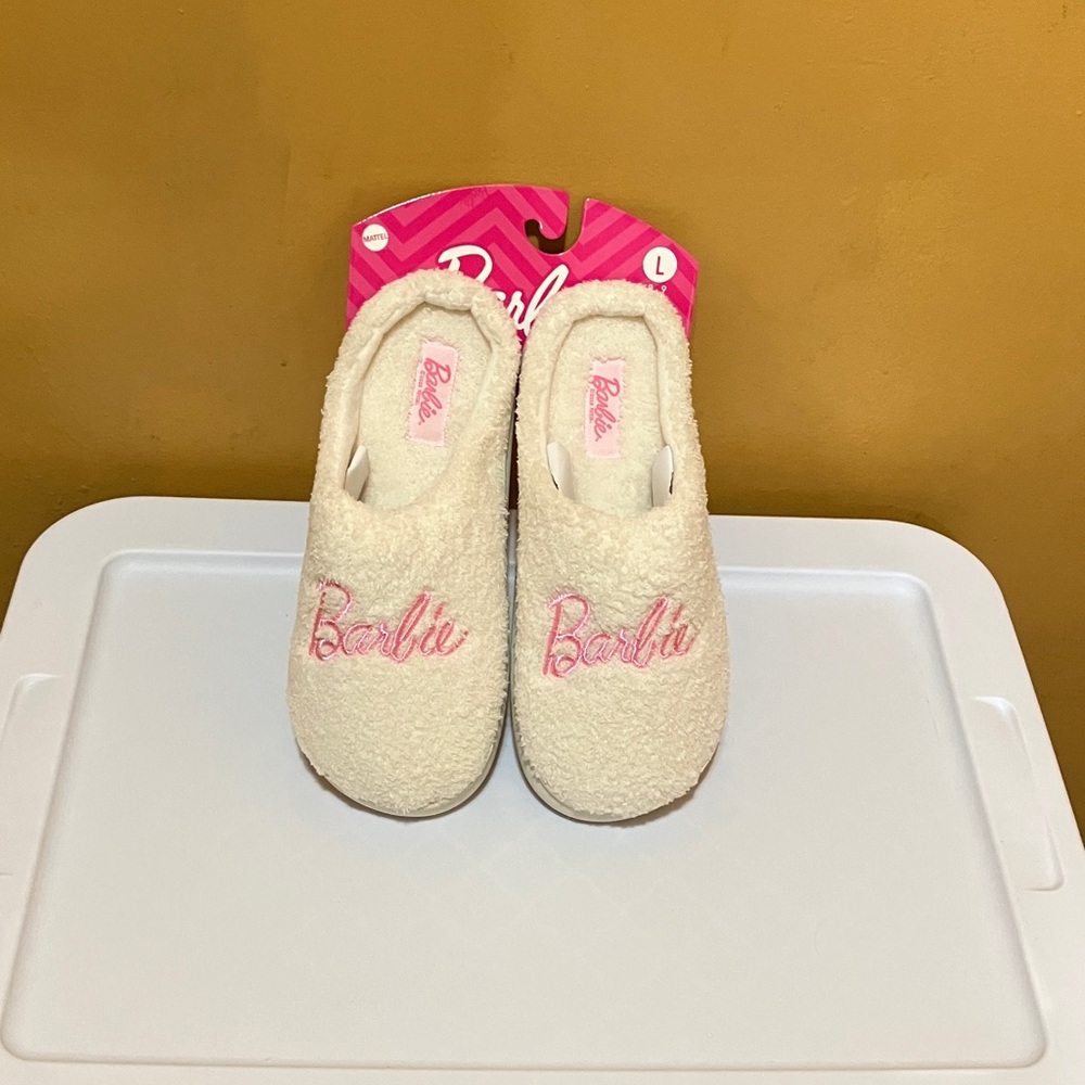 Barbie Cream Slippers with Pink Logo